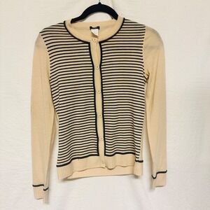 J. Crew 100% Wool Cardigan Stripe Size Small Beige Black‎ stripe Button